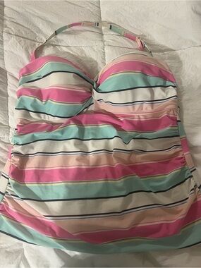 Striped Pink & Mint Kids Tankini Swimsuit top size XL